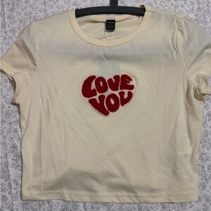 Cream Tee with Red “Love You” Design